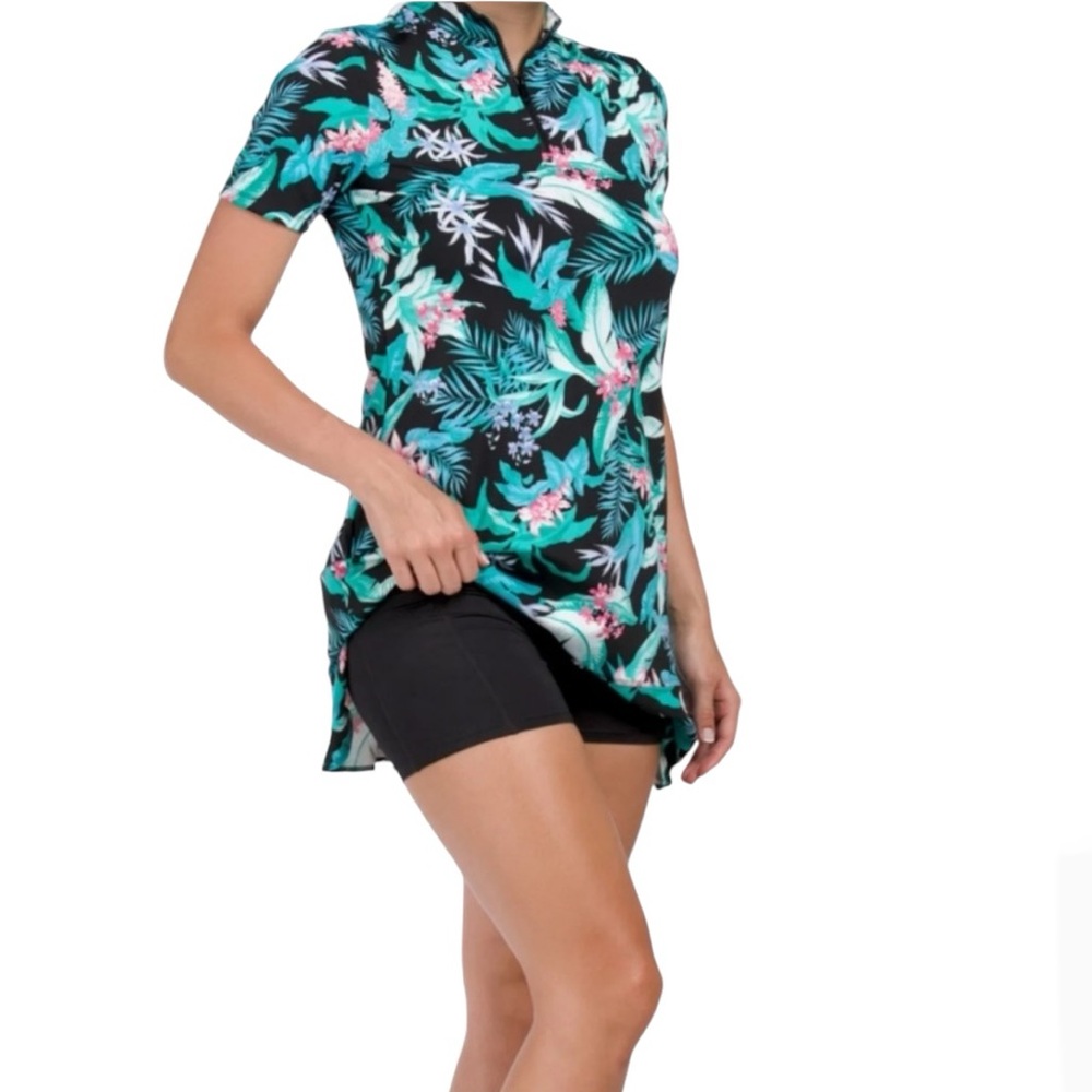 Tommy Bahama Athletic Dress Teal Pink Floral Pockets Golf Tennis Size Medium